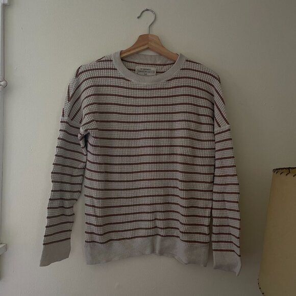 REI Striped Cotton Sweater Shirt, Brown & White, Size S - Picture 2 of 2